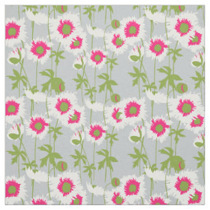 Graphic white ragged poppy art floral pattern fabric