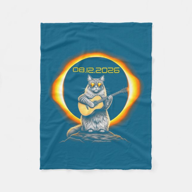 Graphic Womens Eclipse Cat Guitar 08 Fleece Blanket (Front)
