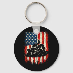 Graphic Wrestling American Flag Patriotic Fighter Key Ring