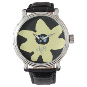 graphic yellow flower initials watch