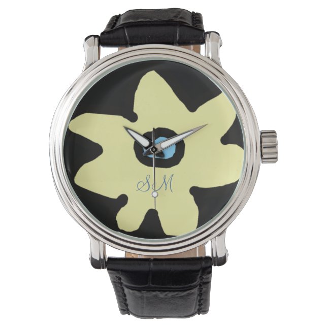 graphic yellow  flower initials watch (Front)