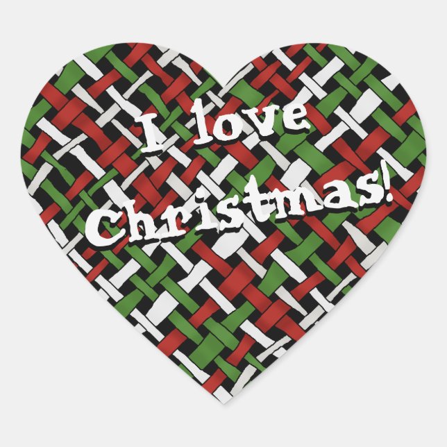 Graphical Colourful Woven Christmas Burlap any Tex Heart Sticker (Front)