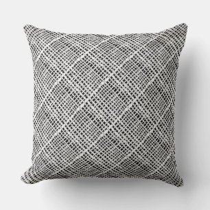 Graphical Diagonal Woven Burlap Silver Cushion