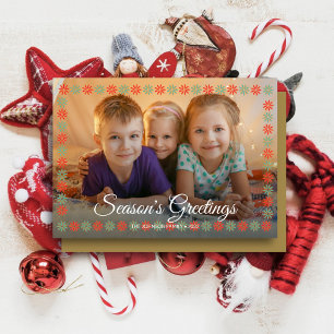 Graphical Floral Border "Season's Greetings" Photo Holiday Card