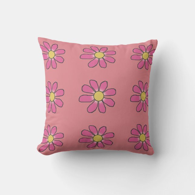 Graphical Flowers on any Colour Pink/Blue 2 in 1 Cushion (Front)