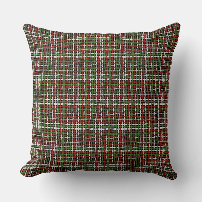 Graphical Woven Burlap Green Red White Cushion (Front)