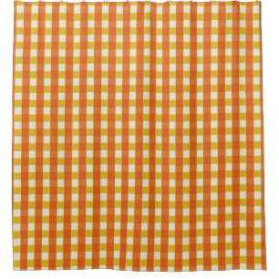 Graphical Woven Chequered 70s Orange Shower Curtain