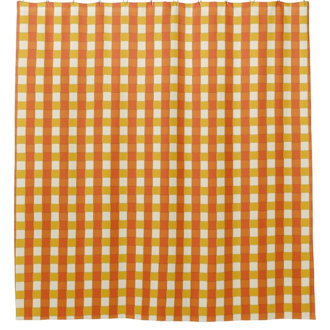 Graphical Woven Chequered 70s Orange Shower Curtain (Front)