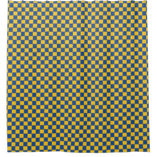 Graphical Woven Chequered Blue Yellow Shower Curtain