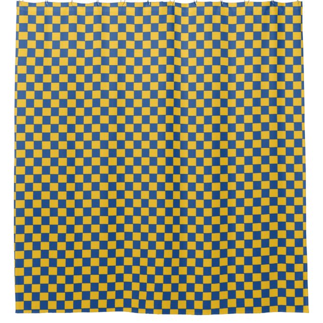 Graphical Woven Chequered Blue Yellow Shower Curtain (Front)