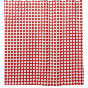 Graphical Woven Chequered Diagonal 60s Red White Shower Curtain