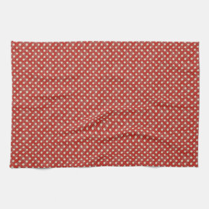 Graphical Woven Rattan Red on Custom Cream Tea Towel