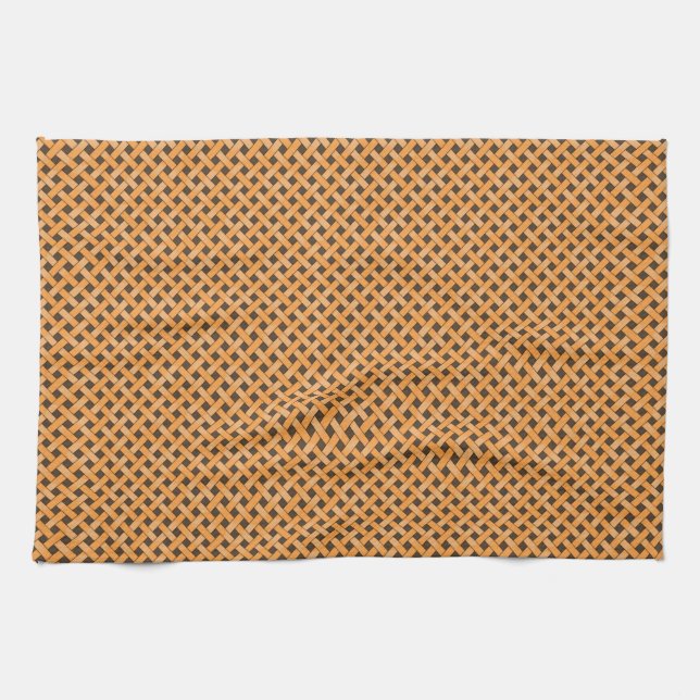 Graphical Woven Rattan Yellow on Custom Brown Tea Towel (Horizontal)