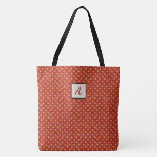 Graphical Woven Red on Custom Colour Monogram Tote Bag