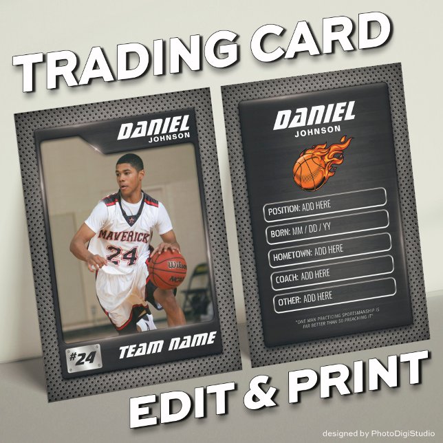 Graphite Basketball Trading Card, B-Baller Gifts Calling Card (Graphite Basketball Trading Card, Custom Basketball Player Card)