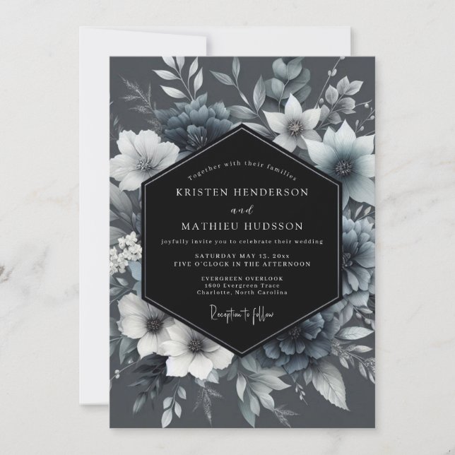 Graphite Ethereal Bloom Wedding Invitation (Front)