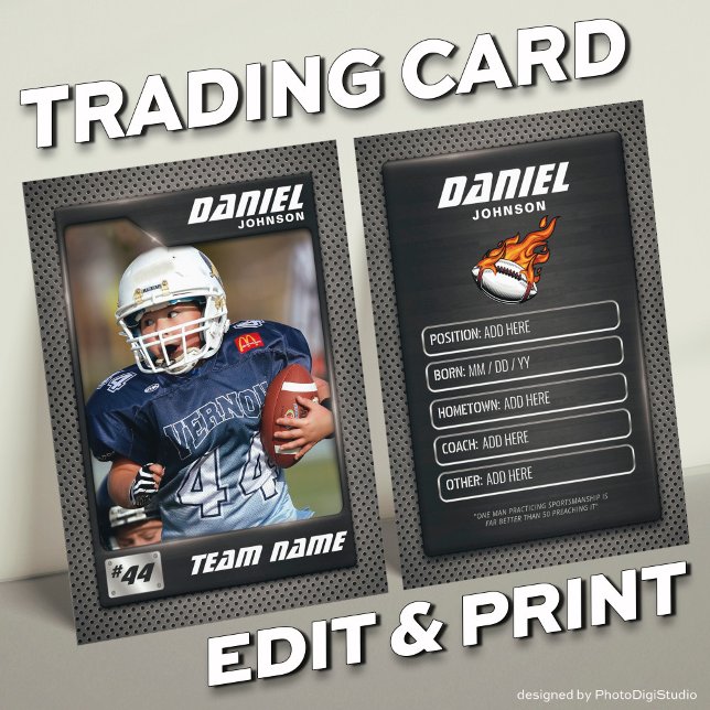 Graphite Football Trading Card, Gifts for Players Calling Card (Graphite Football Trading Card, Custom Football Player Card)