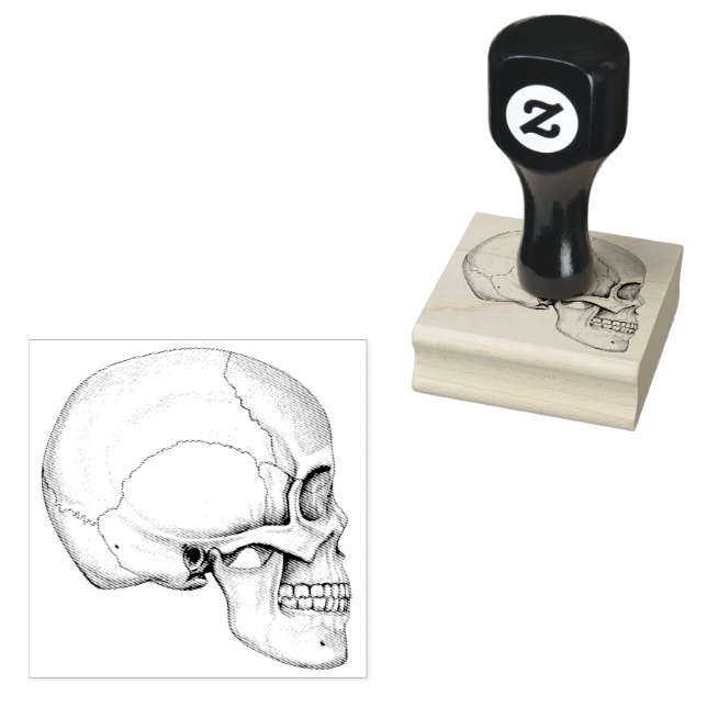 'Graphite' Illustrated Skull Rubber Stamp (Stamped)