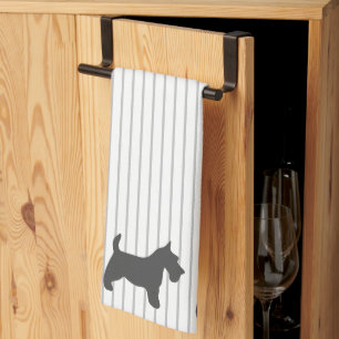 Graphite Terrier on Grey Stripes Tea Towel