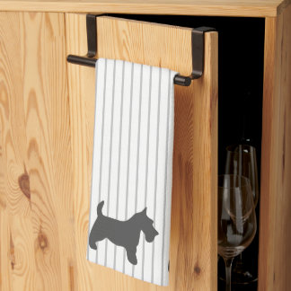 Graphite Terrier on Grey Stripes Tea Towel