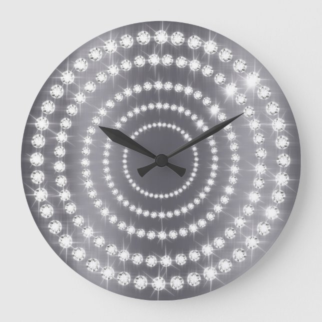 Graphite Vip Grey Silver Diamond Infinity Circle Large Clock (Front)