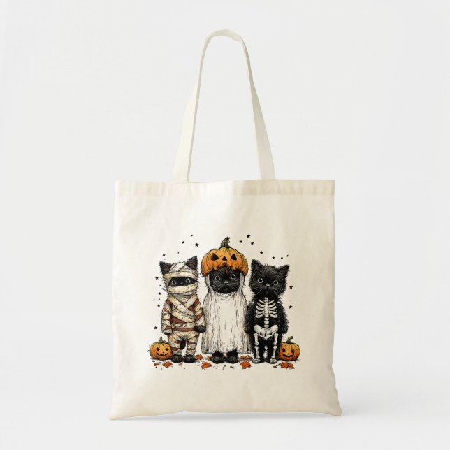 Grapping three Halloween cats Tote Bag (Front)