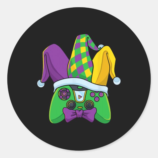 Gras Video Game Controller Jester Hat Costume Kids Classic Round Sticker (Front)