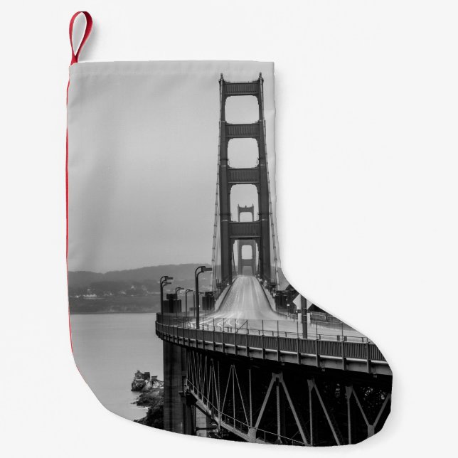 GRASCALE PHOTOGRAPHY OF CABLE BRIDGE SMALL CHRISTMAS STOCKING (Front)