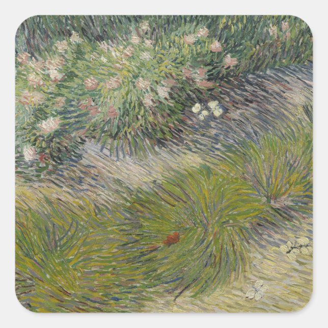 Grass and Butterflies by Vincent van Gogh Square Sticker (Front)