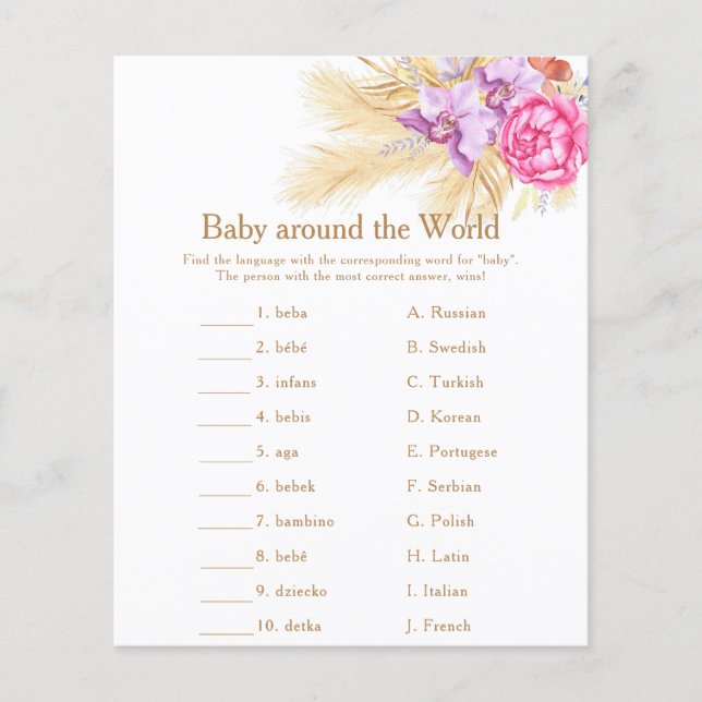 Grass - Baby around the world Baby Shower Game (Front)
