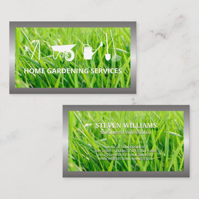 Grass Background | Gardening Services Business Card (Front/Back)