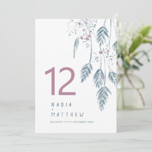 Grass berries fall wedding pink blue table number