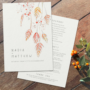 Grass berries watercolor sketch fall wedding  program
