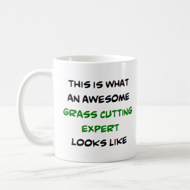grass cutting expert, awesome coffee mug (Left)