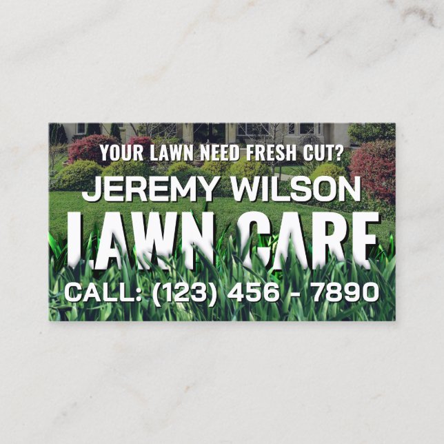 Grass cutting inspired lawn care business card (Front)