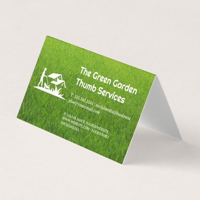 Grass | Gardener Cutting Lawn Business Card (Front)