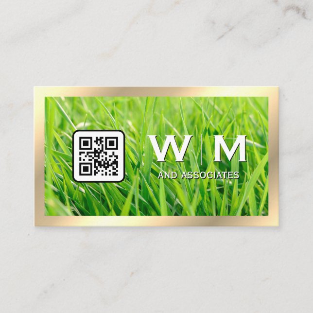 Grass | Gold Border | QR Code Business Card (Front)