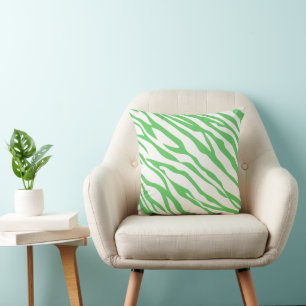 Grass Green and Off-White Zebra Design Pillow