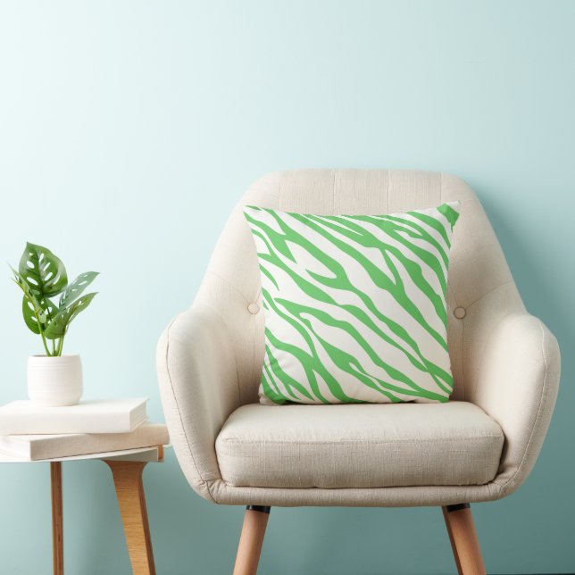 Grass Green and Off-White Zebra Design Pillow (Chair)