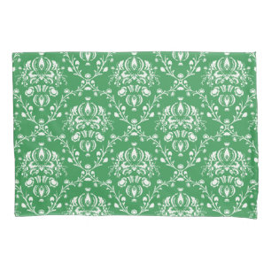 Grass Green and White Damask Pillowcase