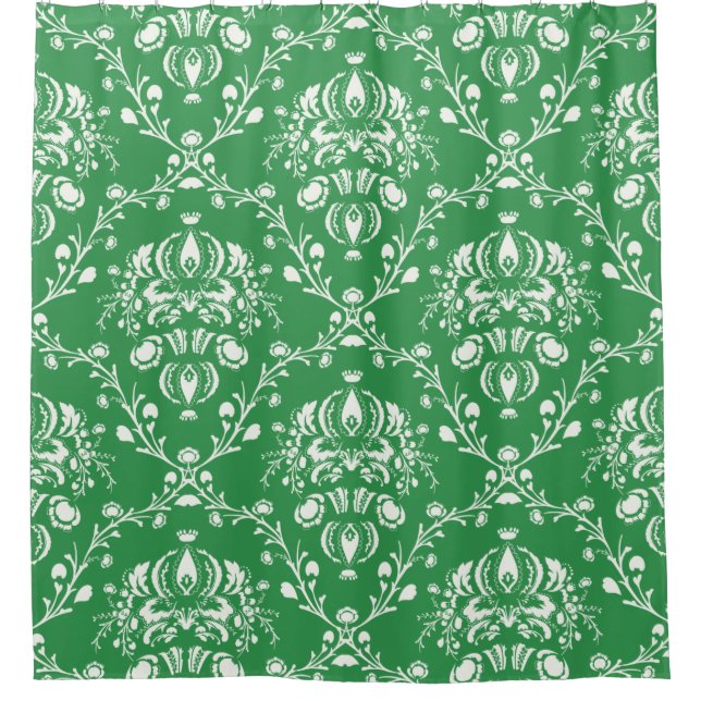 Grass Green and White Damask Shower Curtain (Front)