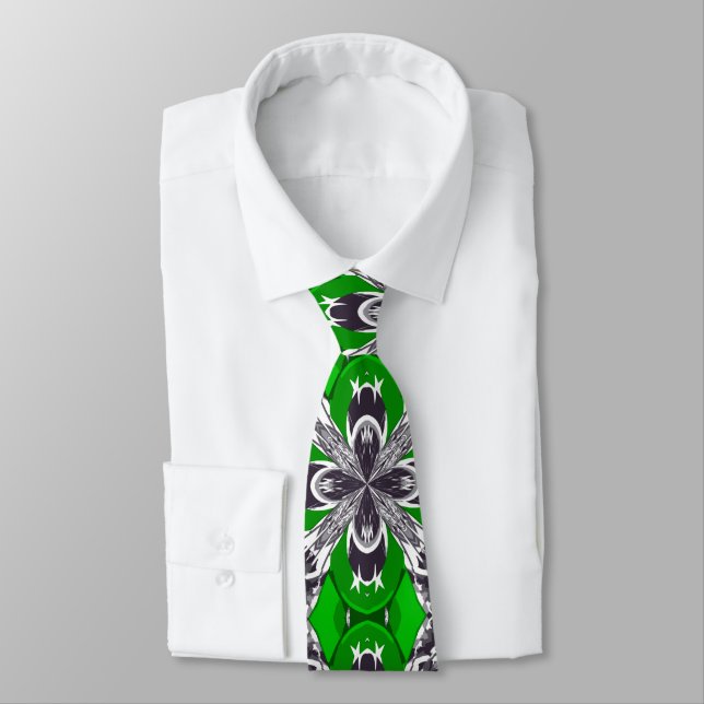 Grass Green and White Repeat Tile Pattern Tie (Tied)