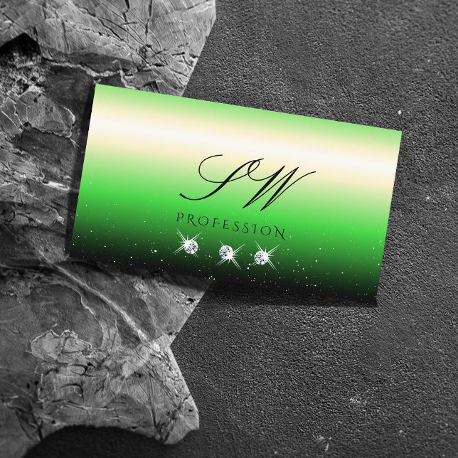 Grass Green Black Gradient Sparkle Jewels Initials Business Card (Creator Uploaded)