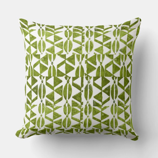 Grass Green Block Print Accent Pillow (Front)