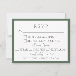 Grass Green Botanical Block Print Wedding RSVP Card