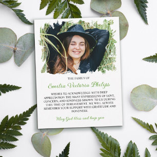 Grass Green Brushed Borders Photo Bereavement Thank You Card