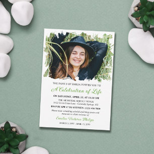 Grass Green Brushed Borders Photo Life Celebration Invitation