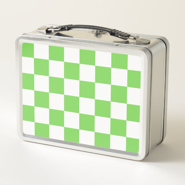 Grass green checkered  metal lunch box (Back)
