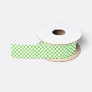 Grass green chequered satin ribbon
