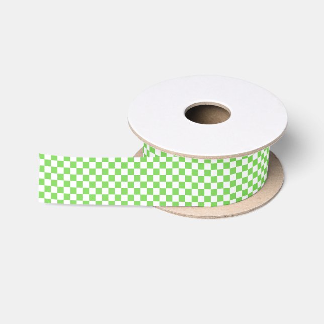 Grass green chequered  satin ribbon (Spool)